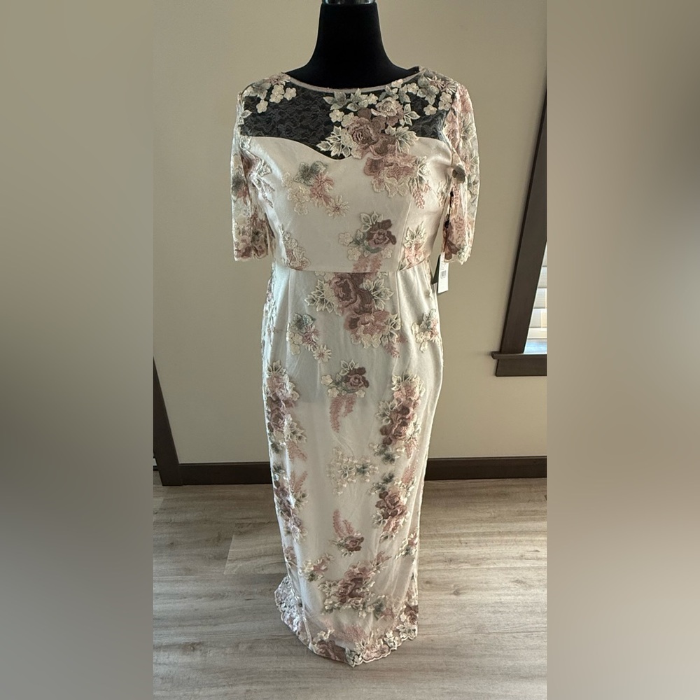 Adrianna Papell Floral Maxi Dress - Cream and Pink